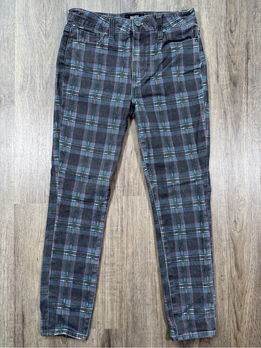 PAIGE Hoxton Ankle Skinny Jeans Black Atlantic Tartan Plaid Size 27